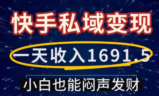 一天收入1691.5,快手私域变现,小白也能闷声发财-灼光资源宝库