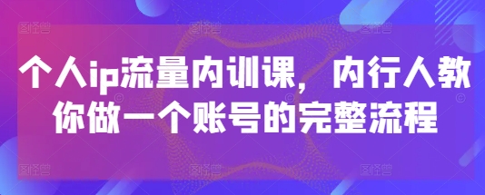 个人ip流量内训课，内行人教你做一个账号的完整流程-灼光资源宝库
