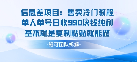 信息差项目：售卖冷门教程单人单号日收9张纯利基本就是复制粘贴就能做-灼光资源宝库