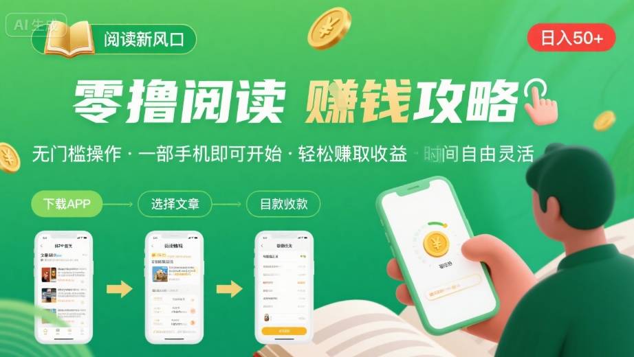 零撸阅读新风口，无门槛轻松挣，一部手机，日入 50-3张【揭秘】-蘑菇资源宝库