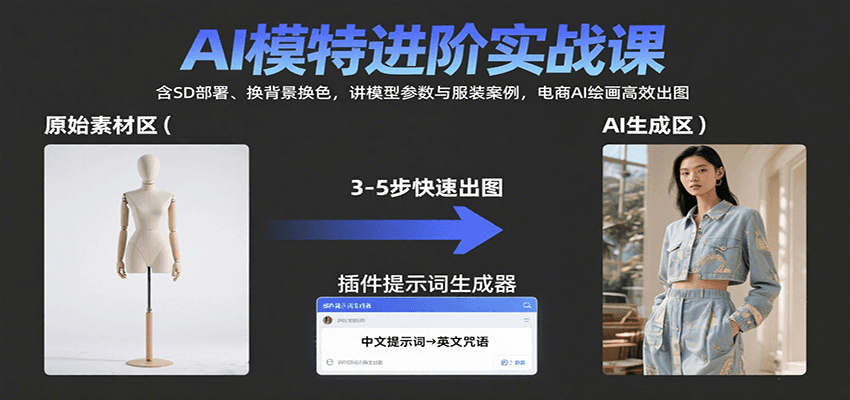 AI模特进阶实战课:含SD部署、换背景换色,讲模型参数与服装案例,电商AI绘画高效出图-蘑菇资源宝库