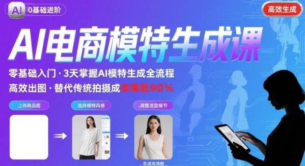 AI模特进阶课程，0基础高效生成逼真电商模特图-灼光资源宝库