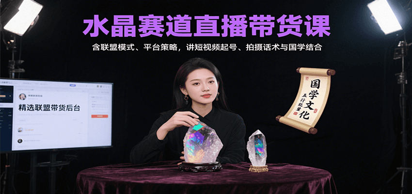 水晶赛道直播带货课：含联盟模式、平台策略，讲短视频起号、拍摄话术与国学结合-灼光资源宝库