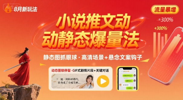 8月小说推文全新玩法，动静态图片+搭配小说文案爆量玩法-灼光资源宝库