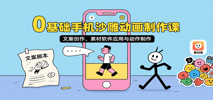 0基础手机沙雕动画制作课,文案创作、素材软件应用与动作制作-灼光资源宝库