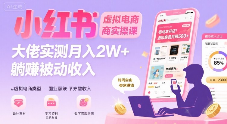 小红书虚拟电商，大佬实测月入2W+，实现被动收入-灼光资源宝库