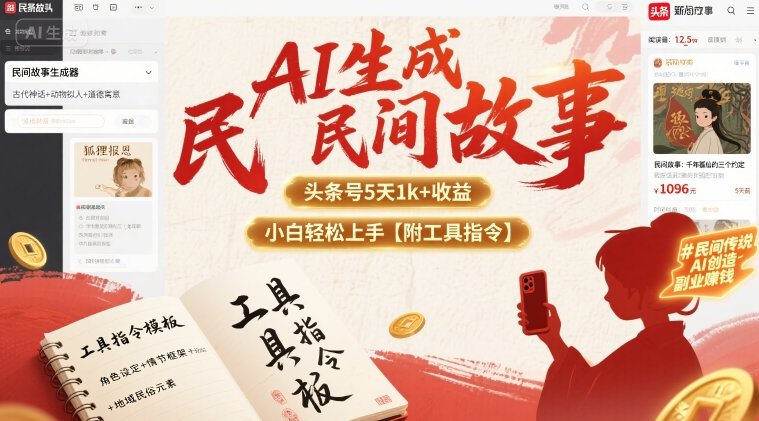AI生成民间故事，头条号5天1k+，小白轻松上手【附工具指令】-灼光资源宝库