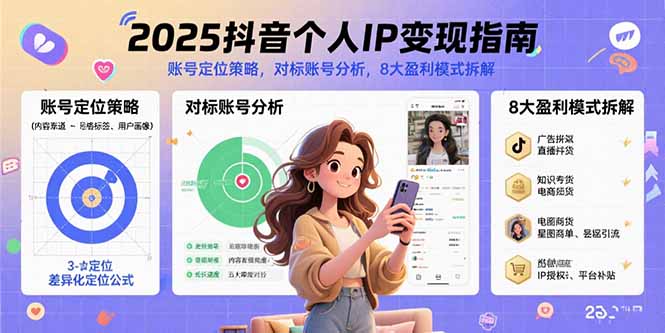 2025抖音个人IP变现指南，账号定位策略，对标账号分析，8大盈利模式拆解-灼光资源宝库