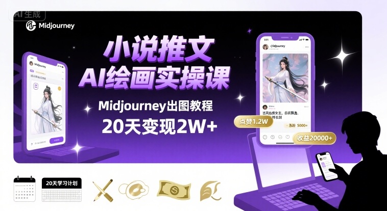 小说推文干货分享之AI绘画MJ出图实操课，用Midjourney做小说推文，20天挣2w-灼光资源宝库