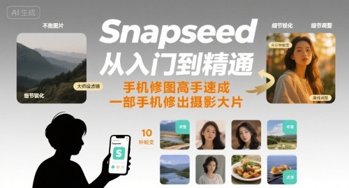 Snapseed从入门到精通，手机修图高手速成，一部手机就能修出摄影大片-灼光资源宝库