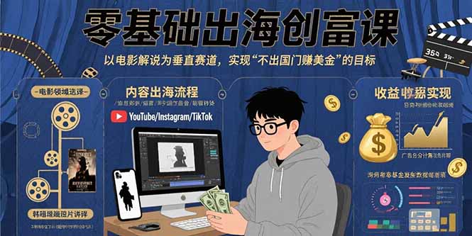 零基础出海创富课：以电影解说为垂直赛道，实现不出国门赚美金的目标-灼光资源宝库