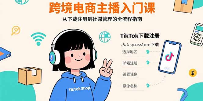 跨境电商主播入门课，TikTok下载注册，支付工具配置，社媒账号管理全流程-灼光资源宝库