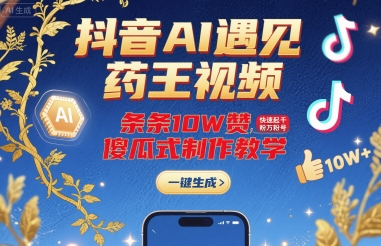 抖音AI遇见药王视频，条条10W赞，快速起千粉万粉号，傻瓜式制作教学-灼光资源宝库