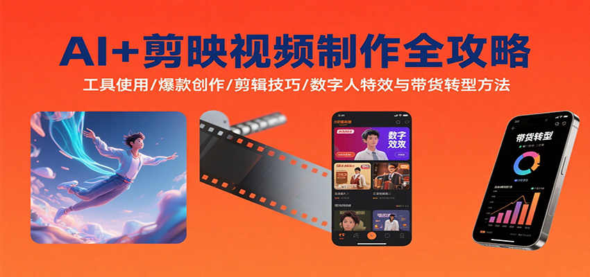 AI+剪映视频制作全攻略：工具使用/爆款创作/剪辑技巧/数字人特效与带货转型方法-蘑菇资源宝库