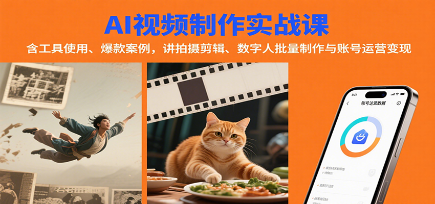 AI视频制作实战：含工具使用、爆款案例，讲拍摄剪辑、数字人批量制作与账号运营变现-灼光资源宝库