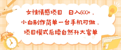 女性情感项目 小白制作简单一台手机可做 项目模式后续自然升大客单 日入6张-灼光资源宝库