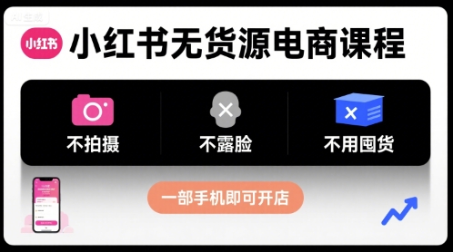 小红书无货源电商课程，不拍摄不露脸不用囤货，一部手机即可开店-灼光资源宝库