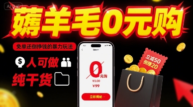 薅羊毛0元购，免单还倒挣钱的暴力玩法，人人可做，纯干货-灼光资源宝库