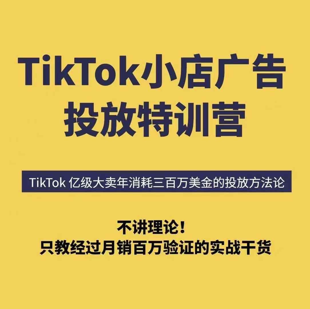 TikTok小店广告投放特训营,6天破局计划专治各种“投不动”,教你经过月销百万验证的实战干货-灼光资源宝库