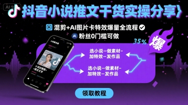 抖音小说推文干货实操分享，混剪+AI图片卡特效爆量全流程，0粉丝0门槛可做-灼光资源宝库
