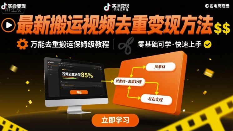 最新搬运视频去重变现方法，万能去重搬运保姆级教程-灼光资源宝库