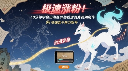 极速涨粉！10分钟学会山海经异兽丝滑变身视频制作，快速起千粉万粉号-灼光资源宝库