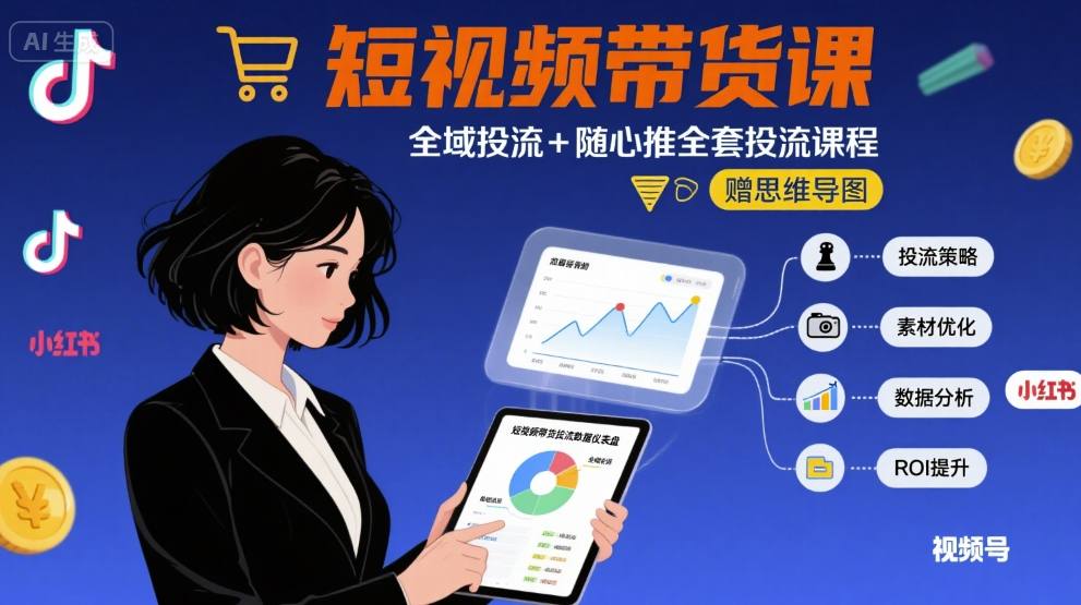 最新短视频带货课，全域投流+随心推全套投流课程+思维导图-灼光资源宝库