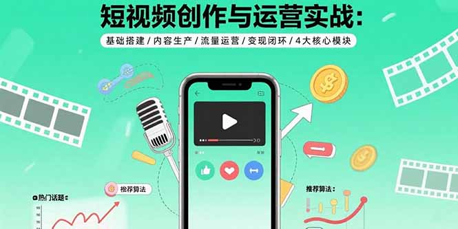 短视频创作与运营实战：基础搭建/内容生产/流量运营/变现闭环/4大核心模块-灼光资源宝库