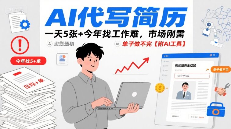 AI代写简历,一天5张+今年找工作难,市场刚需,单子做不完【附AI工具】-灼光资源宝库