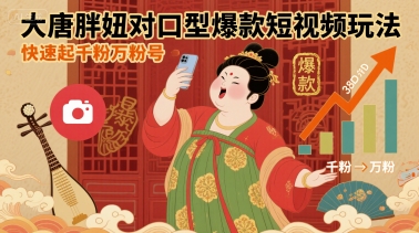 大唐胖妞对口型爆款短视频玩法，快速起千粉万粉号-灼光资源宝库