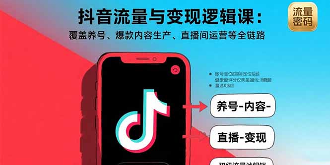 抖音流量与变现逻辑课：覆盖养号、爆款内容生产、直播间运营等全链路-灼光资源宝库
