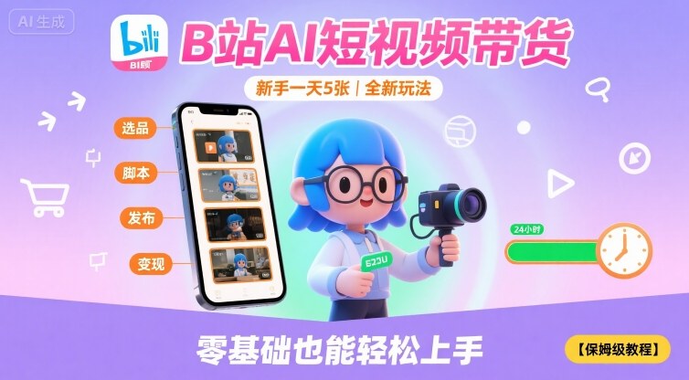 B站AI短视频带货，新手一天5张，全新玩法【保姆级教程】-灼光资源宝库