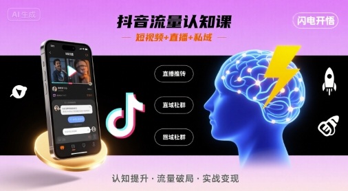 抖音流量认知课，短视频+直播+私域，认知提升，闪电开悟-灼光资源宝库