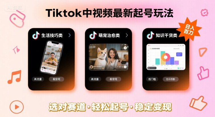 Tiktok中视频最新起号玩法，想要日入百刀，做好这几个赛道就可以了-灼光资源宝库