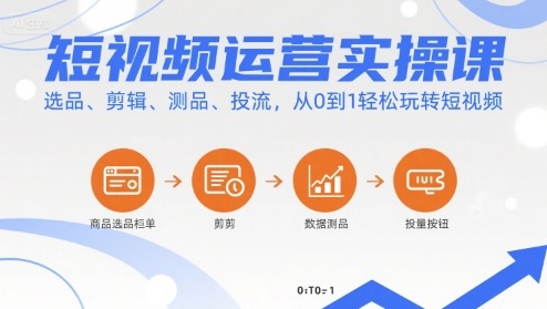 短视频运营实操课，选品、剪辑、测品、投流，从0到1轻松玩转短视频-灼光资源宝库
