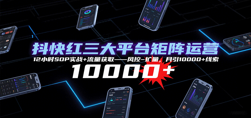 抖快红三大平台矩阵运营,12小时SOP实战+流量获取-风控-扩量,月引10000+线索-灼光资源宝库