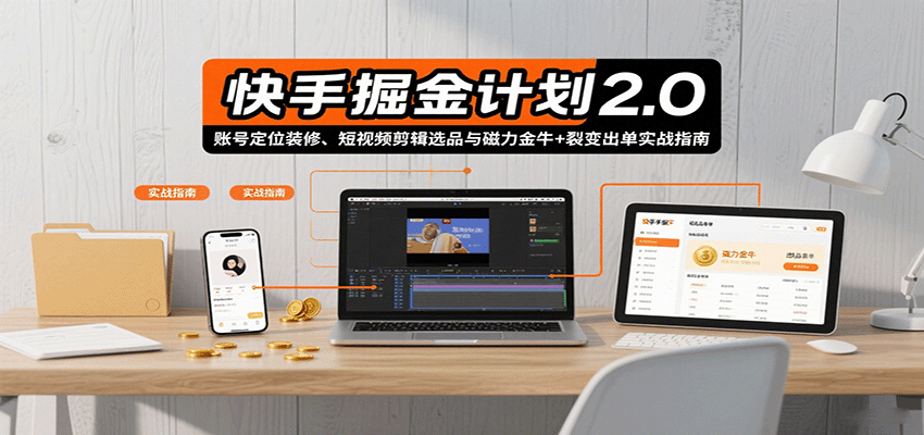 快手掘金计划2.0，账号定位装修、短视频剪辑选品与磁力金牛+裂变出单实战指南-灼光资源宝库