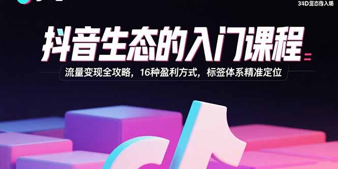 抖音生态的入门课程:流量变现全攻略,16种盈利方式,标签体系精准定位-灼光资源宝库
