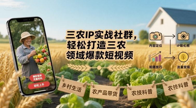 三农IP实战社群，轻松打造三农领域爆款短视频-灼光资源宝库