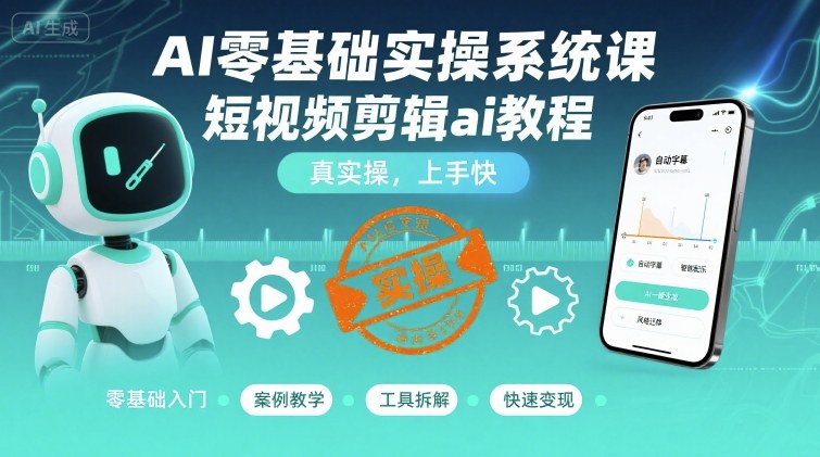 AI零基础实操系统课，短视频剪辑ai教程，真实操，上手快-灼光资源宝库