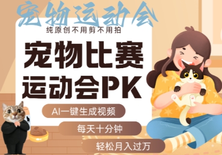 AI一键生成宠物比赛运动会PK视频，纯原创不用剪不用拍，每天十分钟，轻松月入过1W+-灼光资源宝库