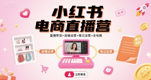 小红书电商直播营，直播带货+店铺运营+笔记运营=全电商-灼光资源宝库