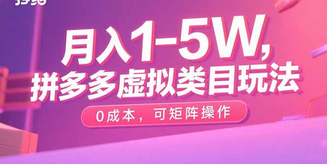 月入1-5W，拼多多虚拟类目玩法，0成本，可矩阵操作-灼光资源宝库