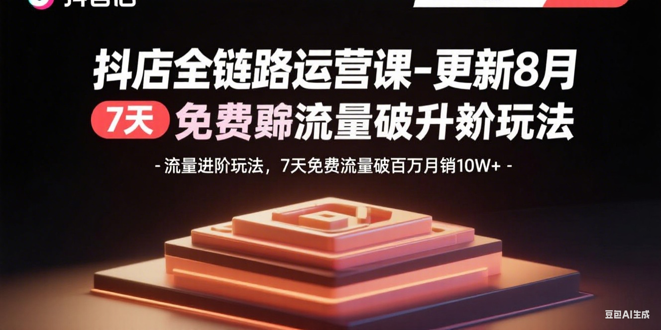 抖店全链路运营课-更新8月:流量进阶玩法,7天免费流量破百万月销10W+-灼光资源宝库