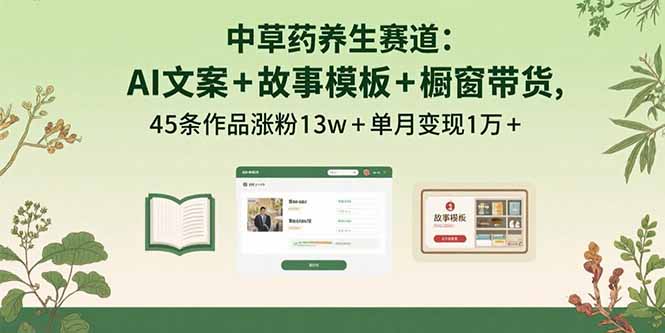 中草药养生赛道：AI文案+故事模板+橱带货，45条作品涨粉13w+单月变现1万+-灼光资源宝库