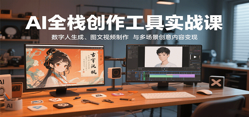 AI全栈创作工具实战课：数字人生成、图文视频制作与多场景创意内容变现-灼光资源宝库