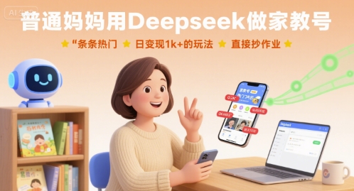 普通妈妈用Deepseek做家教号,条条热门,日变现1k+的玩法,直接抄作业-灼光资源宝库