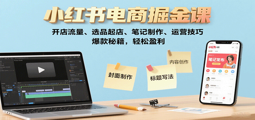小红书电商掘金课:开店流量、选品起店、笔记制作、运营技巧,爆款秘籍,轻松盈利-灼光资源宝库