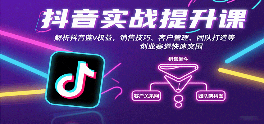 抖音实战提升课：解析抖音蓝v权益，销售技巧、客户管理、团队打造等创业赛道快速突围-灼光资源宝库