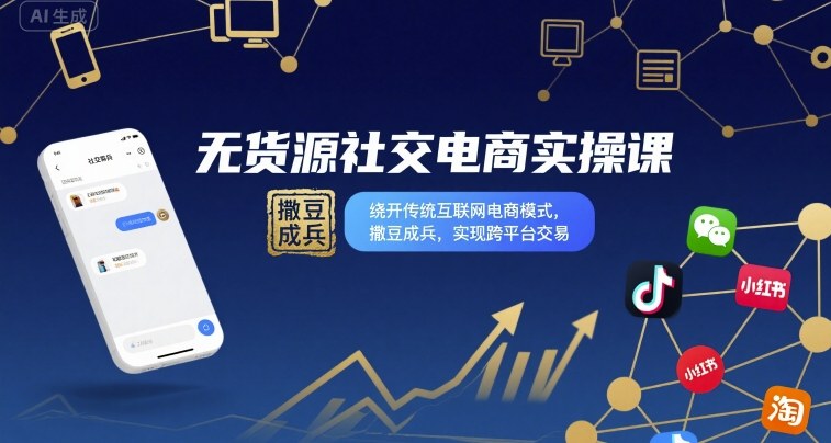 无货源社交电商实操课，绕开传统互联网电商模式，撒豆成兵，实现跨平台交易-灼光资源宝库